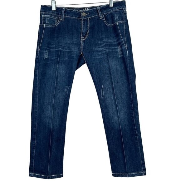 NV Jeans Women’s Sz 13 Capri Dark Wash Distressed Denim Casual Pants Streetwear - Picture 1 of 12